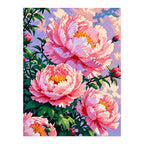 Finished diamond painting of blush peony bloom.