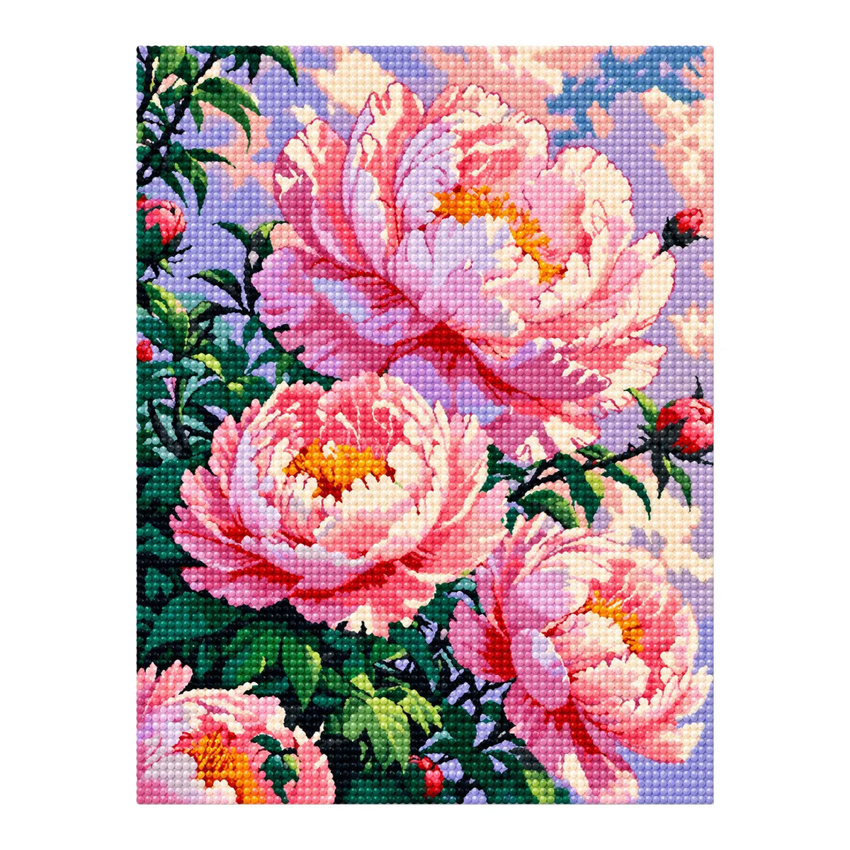 Finished diamond painting of blush peony bloom.