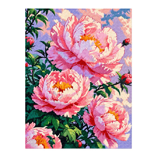 Finished diamond painting of blush peony bloom.