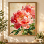 Home decor scene showing Blush Peony Pair Diamond Painting Kit artwork displayed on a wall.