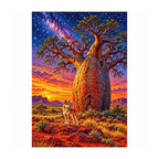White-background finished diamond painting of Boab Tree Dingo.