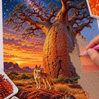Hands placing diamond drills on the Boab Tree Dingo design.