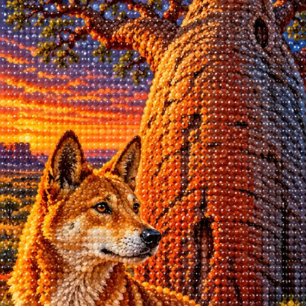 Close-up of drill details in the Boab Tree Dingo diamond painting.
