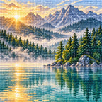 Close-up detail of drills forming the mountain lake and boat scene.