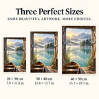 Three available sizes for the misty lake boathouse design: 20 × 30, 30 × 40 and 40 × 50 cm.
