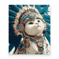 Bohemian White Cat Portrait paint by numbers artwork on a front-facing canvas against a white background
