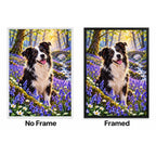 Border Collie Bluebell Woodland Diamond Painting Kit — No Frame and Framed style comparison