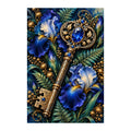 Original white-background artwork of Botanical Key and Blue Iris