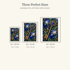 Botanical Key and Blue Iris diamond painting in 20 by 30, 30 by 40, and 40 by 50 centimeter sizes