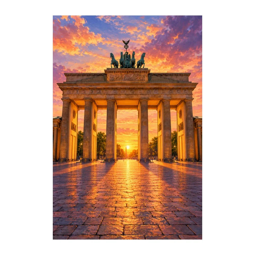 Original Brandenburg Gate Sunset artwork on a white background.