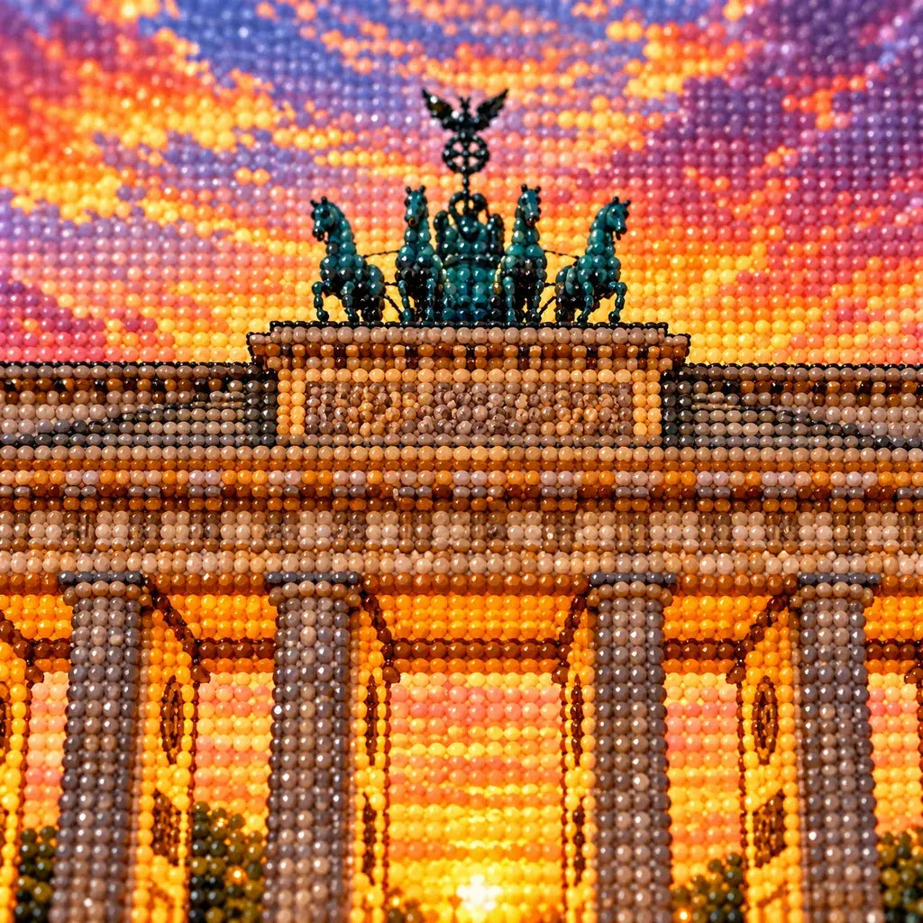 Close-up of drill details in the Brandenburg Gate Sunset diamond painting.