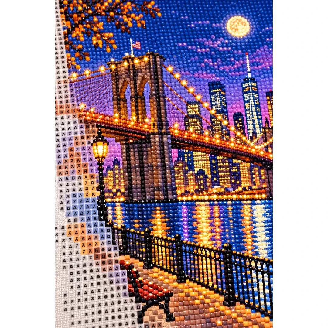 Brooklyn Bridge Moonlit Skyline diamond and canvas detail