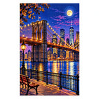 Brooklyn Bridge Moonlit Skyline finished diamond artwork on white background