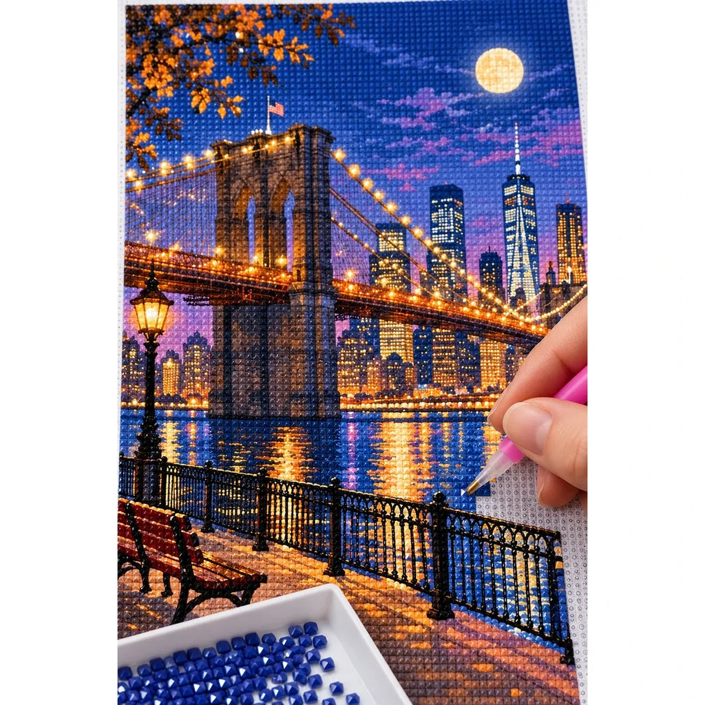 Brooklyn Bridge Moonlit Skyline diamond placement process