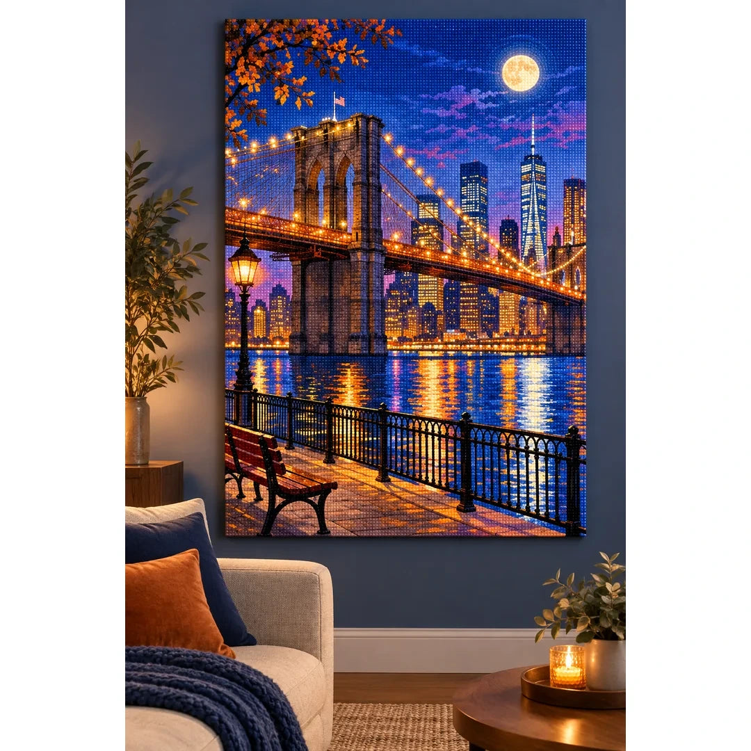 Brooklyn Bridge Moonlit Skyline home decor scene