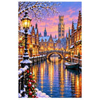 Bruges Canal Winter Lights original artwork on white