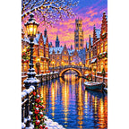 Bruges Canal Winter Lights finished diamond painting on white