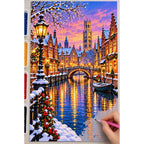 Bruges Canal Winter Lights diamond painting process