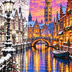 Bruges Canal Winter Lights canvas and resin drill detail