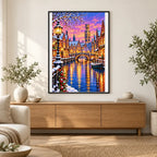 Bruges Canal Winter Lights finished artwork in home décor
