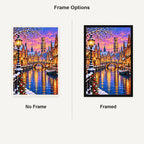 Bruges Canal Winter Lights No Frame and Framed comparison