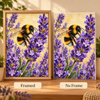Framed and no-frame options for the bee lavender diamond painting
