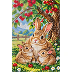 Bunny Family Apple Tree Diamond Painting Kit diamond and canvas detail
