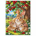 Bunny Family Apple Tree Diamond Painting Kit finished diamond artwork on white background