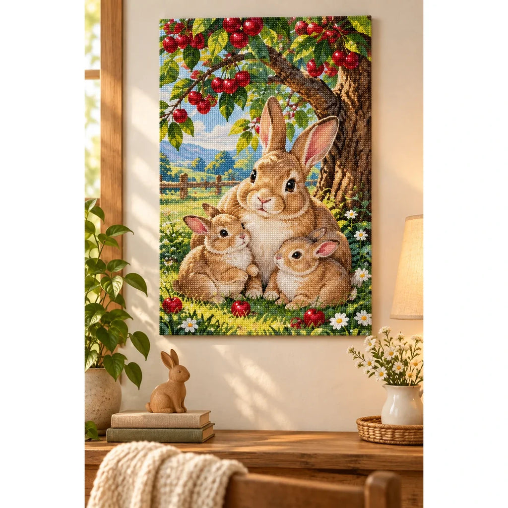 Bunny Family Apple Tree Diamond Painting Kit home decor scene