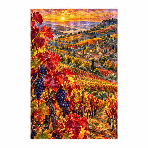 White-background finished diamond painting of Burgundy Vineyard.
