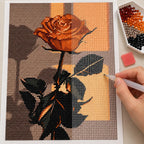 Diamond painting process for Burnt Amber Rose