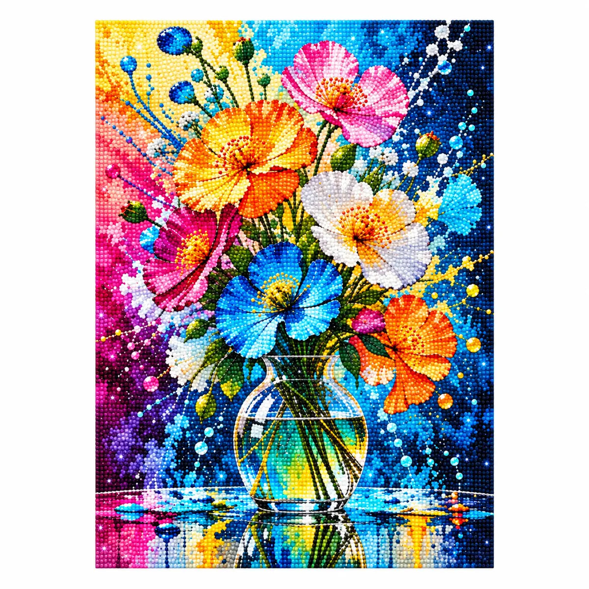 Finished diamond painting of burst of summer blooms.