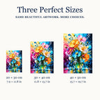 Size guide for Burst of Summer Blooms Diamond Painting Kit: 20 × 30 cm, 30 × 40 cm, and 40 × 50 cm.
