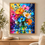 Home decor scene showing burst of summer blooms displayed on a wall.