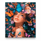 Butterfly Muse Floral Portrait paint by numbers artwork on a front-facing canvas against a white background