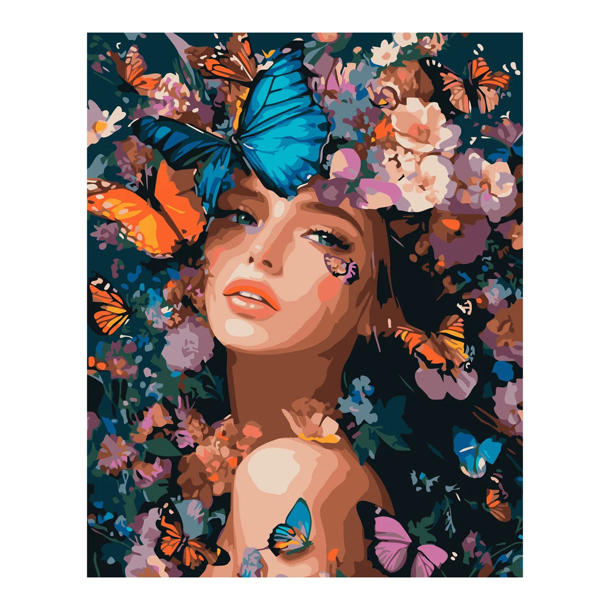 Butterfly Muse Floral Portrait completed artwork on a clean white background