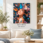Butterfly Muse Floral Portrait shown in a styled room with 15.7 × 19.7 in and 40 × 50 cm dimensions