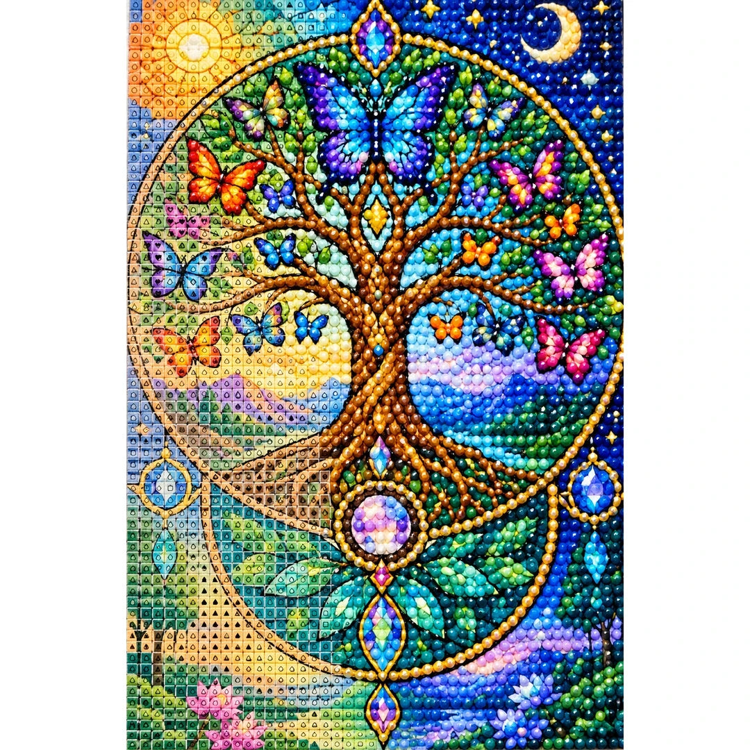 Butterfly Tree of Life Diamond Painting Kit — canvas and drill material detail
