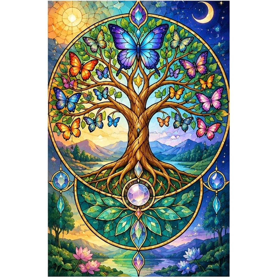 Butterfly Tree of Life Diamond Painting Kit — original white-background artwork