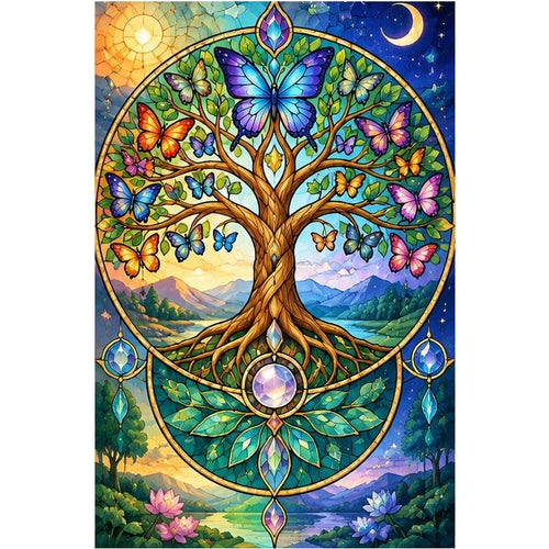 Butterfly Tree of Life Diamond Painting Kit — original white-background artwork