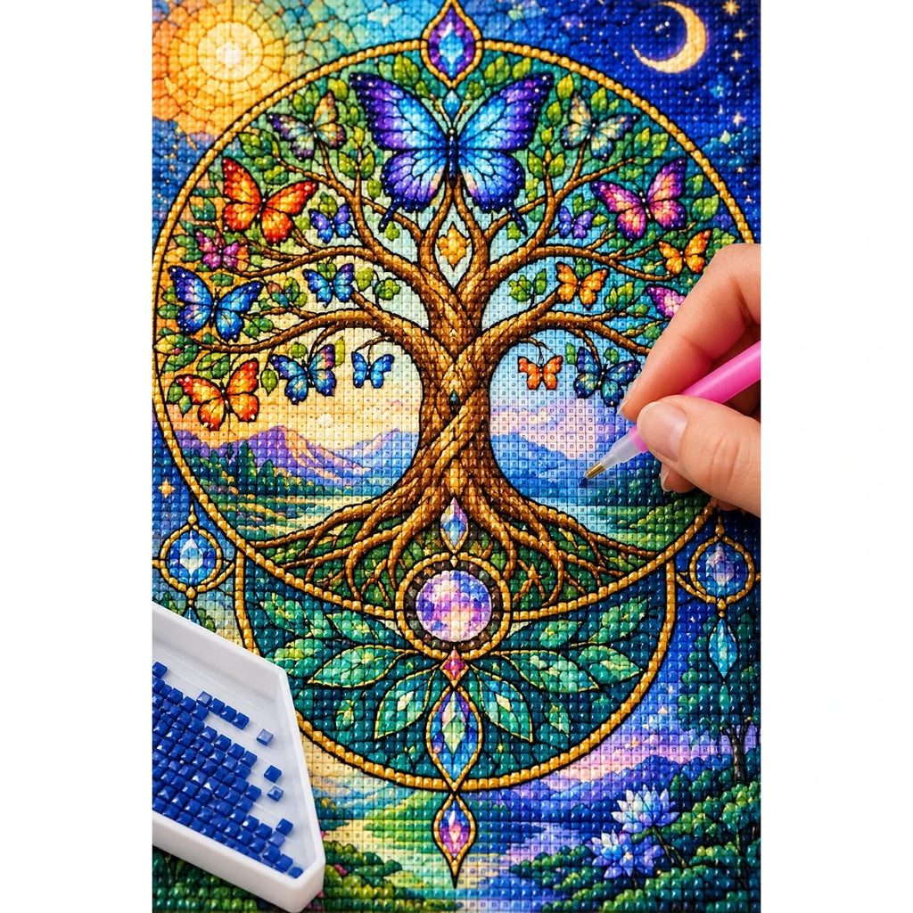 Butterfly Tree of Life Diamond Painting Kit — diamond painting application process