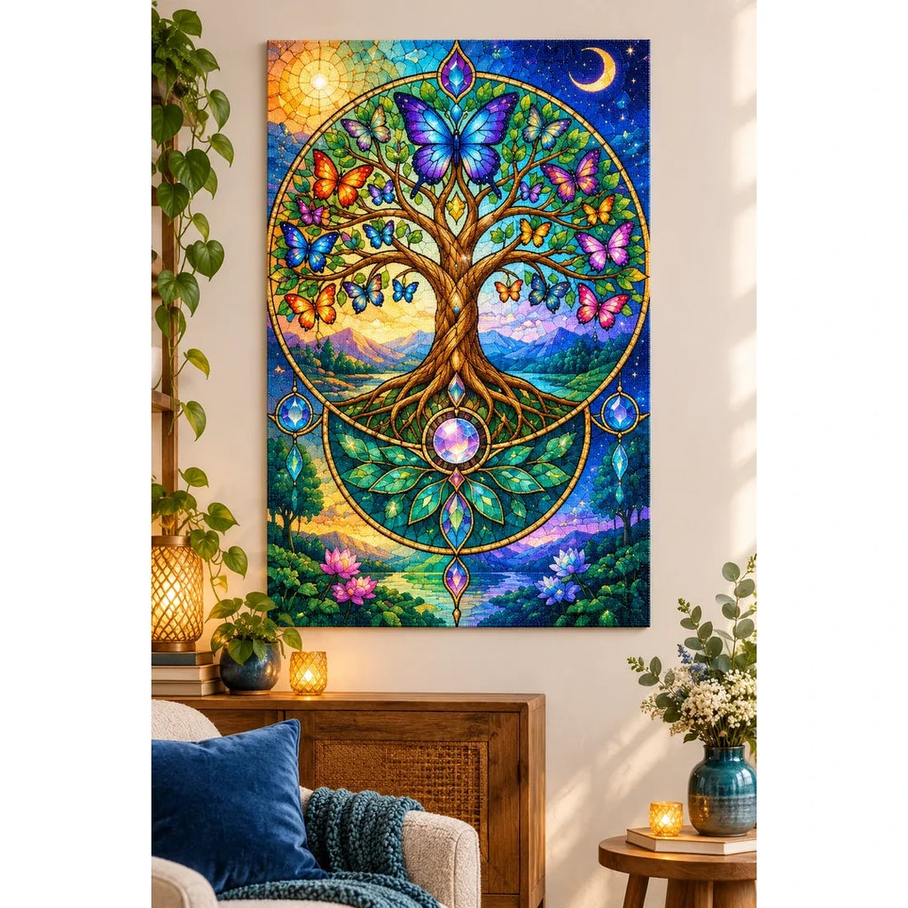 Butterfly Tree of Life Diamond Painting Kit — finished diamond painting in a home setting