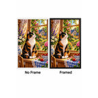 Calico Cat Cottage Kitchen Diamond Painting Kit — No Frame and Framed style comparison