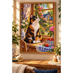 Calico Cat Cottage Kitchen Diamond Painting Kit — finished diamond painting in a home setting