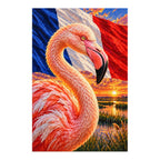 Finished diamond painting of a flamingo in the Camargue at sunset