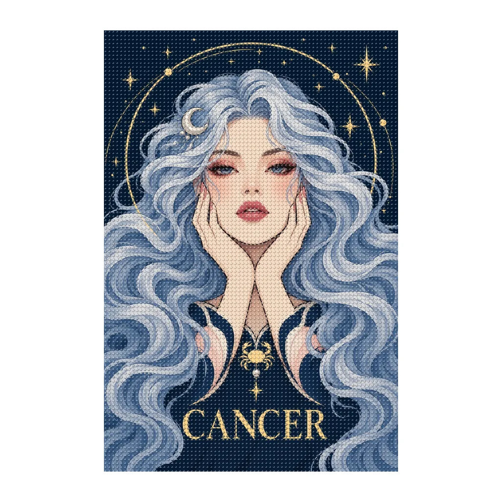 Finished white-background diamond painting of Cancer Moon Tide Keeper