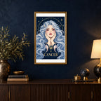 Framed Cancer Moon Tide Keeper diamond painting displayed in a home interior