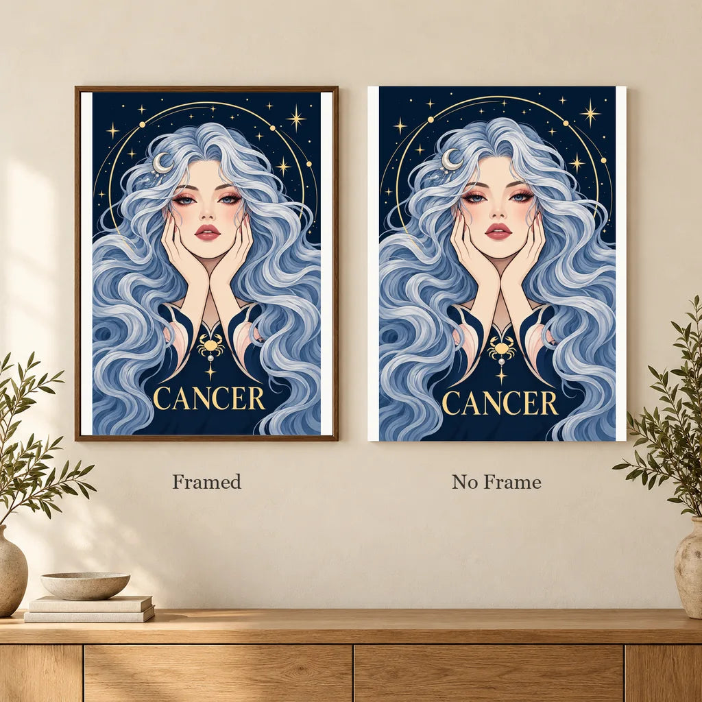 Framed and no-frame options for the Cancer Moon Tide Keeper diamond painting
