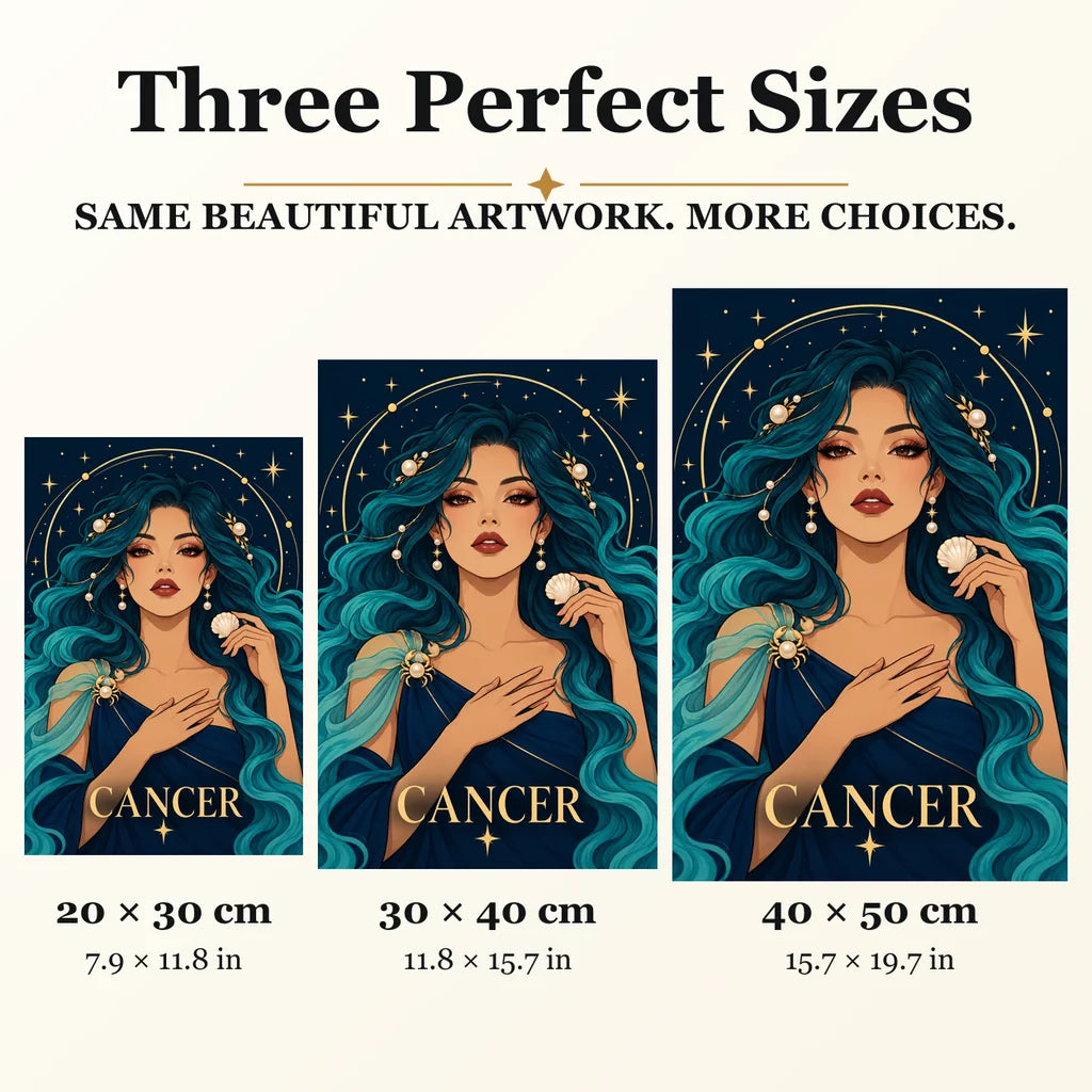 Cancer Coral Shell Dreamer diamond painting in 20 by 30, 30 by 40, and 40 by 50 centimeter sizes