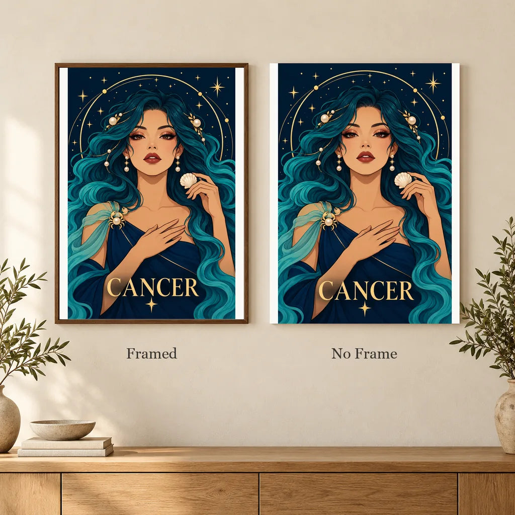 Framed and no-frame options for the Cancer Coral Shell Dreamer diamond painting
